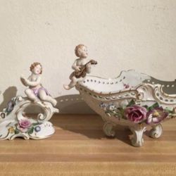 Antique Von Schierholz porcelain candy dish and candle holder made in Germany