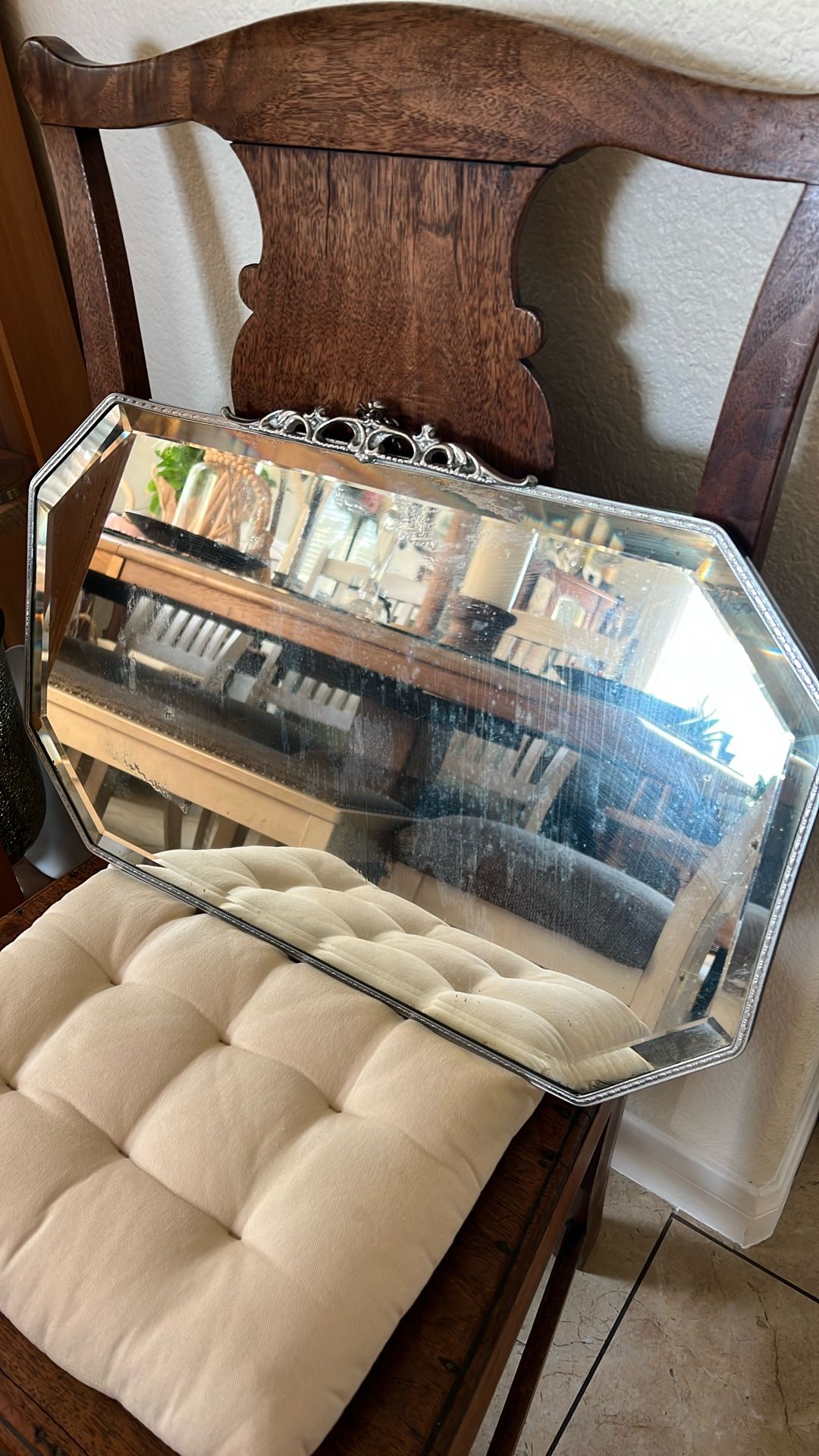 Antique Mirror Silvering But Beuitiful Original Chain Beveled Glass 