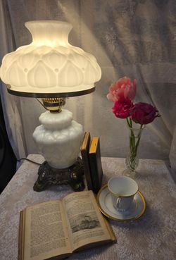 Milk-Glass and Brass Hurricane Lamp