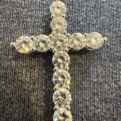 Moissanite Diamond Cross No Chain White Plated Gold