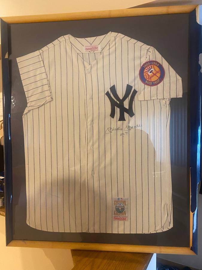 Mitchell and Ness Signed Yankees Mickey Mantle Jersey. Framed. AWESOME