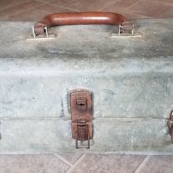 Vintage Metal Tackle Box with contents 