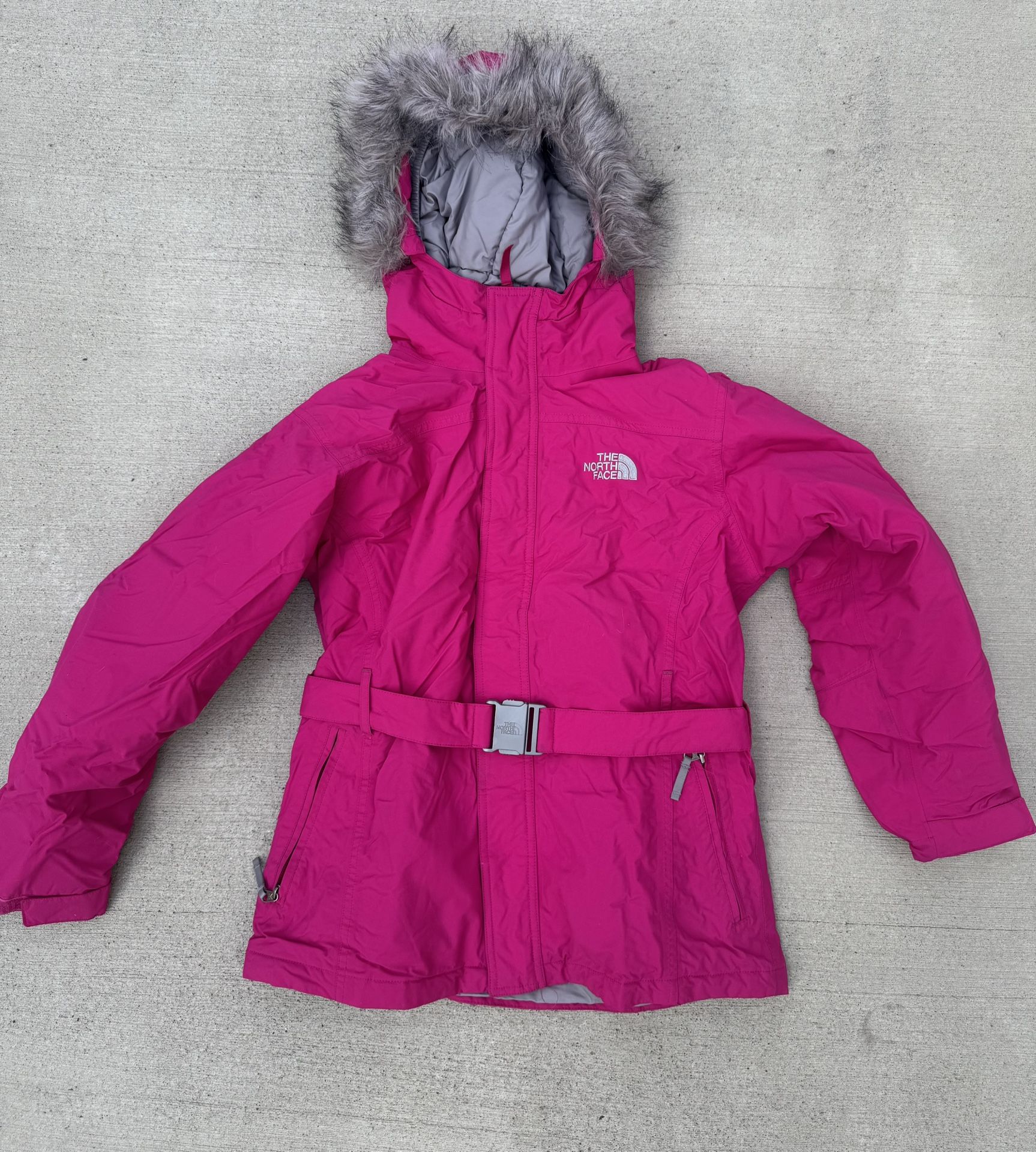 The North Face Jacket Youth Girls Small (14/16) Pink HyVent 550 Down Belted Zip