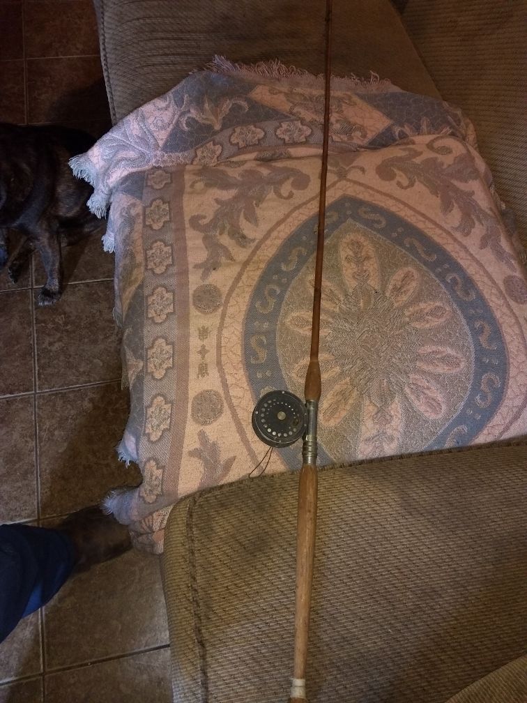 Vintage fly fishing reel and Pole