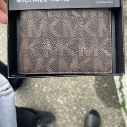michael kors brown wallet slim gold