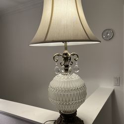 Antique Ornate Frosted Glass Lamp Crystal Pendants Carved Base