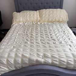 Queen Size Upholstered Storage Bed with Tufted Headboard – Gray