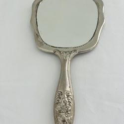 Vintage Metal Handheld Vanity Mirror with floral design