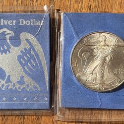 2 1997 AMERICAN SILVER EAGLE 1OZ. .999 PURE SILVER COINS!!