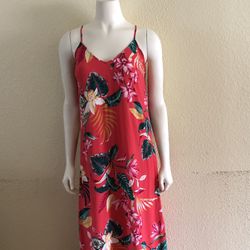 Old Navy Red Tropical Floral Print Flowy Slip Maxi Dress ~ Small