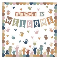 68 Pcs Boho Classroom Bulletin Board Decorations Everyone is Welcome Bulletin Board Cutouts Boho Heart Hand Paper Cutouts for School Classroom Home Wa