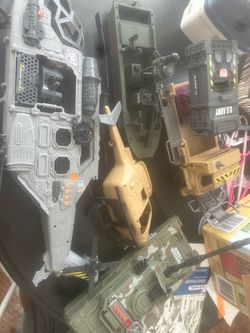 Toy helicopter boat tank army lot