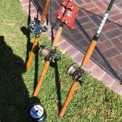 THREE (3) Older Saltwater Fishing Rods & Reels plus a Spool of #30 lb line  for Sale in Santa Clarita, CA - OfferUp