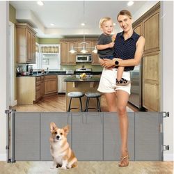 22 Inches Tall Retractable Dog Gate to Step Over, 55" Wide Reinforced Retractable Baby Gate Small Dog Gate Indoor Outdoor Retractable Gate, Short Pet 