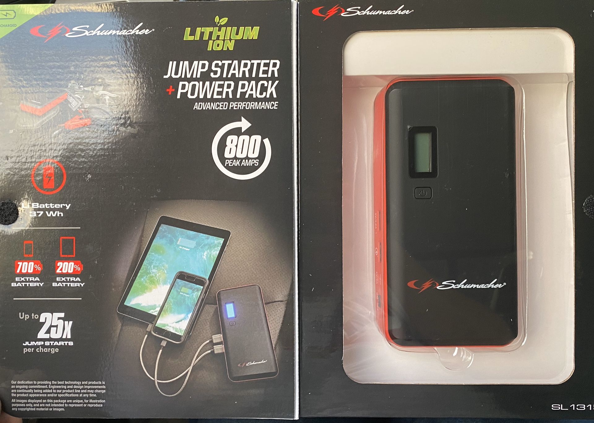 Schumacher Vehicle Car Jump Starter + Power Pack 800 Amps USB Charger