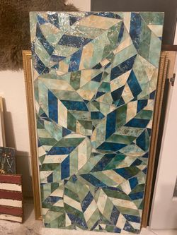 Blue theme modern art tile wall mosaic hanging