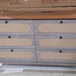 Dresser Rattan 6 Drawer, Buffet Sideboard Cabinet with Charging Station $120 new in the box or $160 ensambled  BRAND NEW 