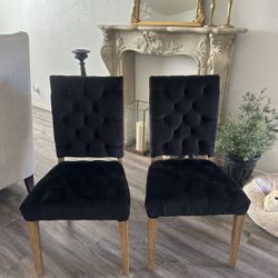 Set Of 2 Black Tufted Dining Chairs 