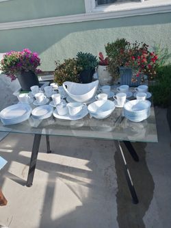 Glass Table With Dinnerware Set