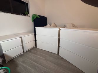 2 white Nightstands and 2 dressers