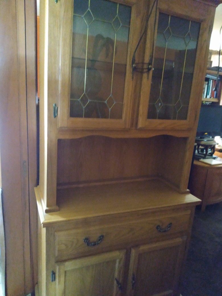 Two Piece China Cabinet With Light