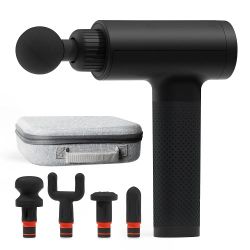 Sharper Image Powerboost Massage Gun – 5 Attachments, 6 Speeds| Ergonomic Deep Tissue Percussion Massager| Full Body Muscle Recovery & Pain Relief| Fa