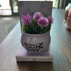 Mini Faux Flower Desk Decor (Purple + White)