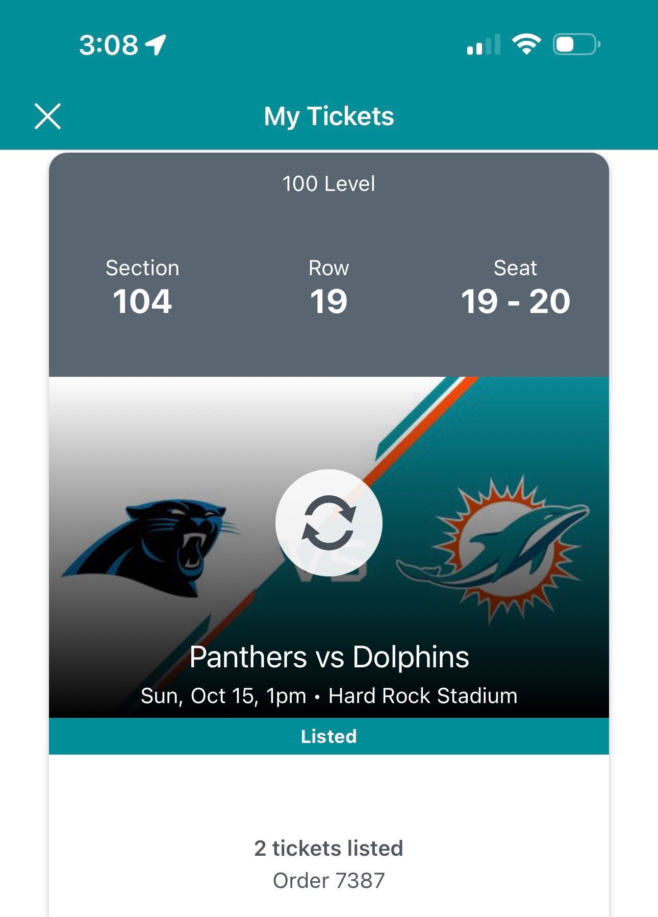 2 Tickets Miami Dolphins Vs Denver Broncos