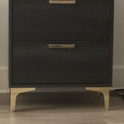 Modern Black Nightstands (Set of 2) – Gold Hardware/Legs, 2 Drawers