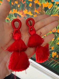 Red Double Tassel Earrings