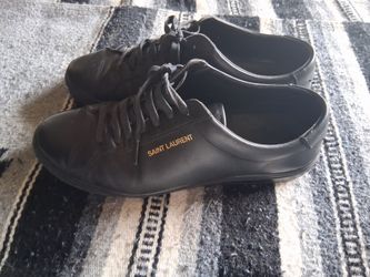 YSL SAINT LAURENT ANDY BLACK LEATHER LOGO SNEAKERS SHOES 41/US 8