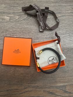 🍊 Hermès Braided Leather Bracelet with Gold