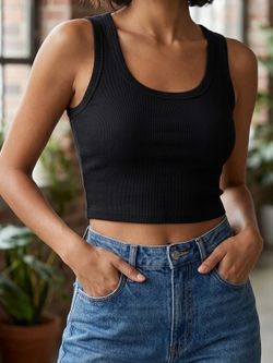 SHEIN Black Ribbed Crop Tank Top