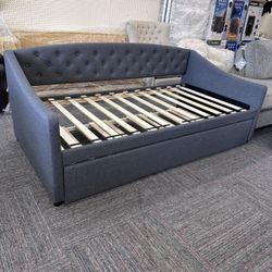 🛋️ Tufted Upholstered Twin Daybed with Trundle  By Hillsdale Living Essentials | Charcoal | New 