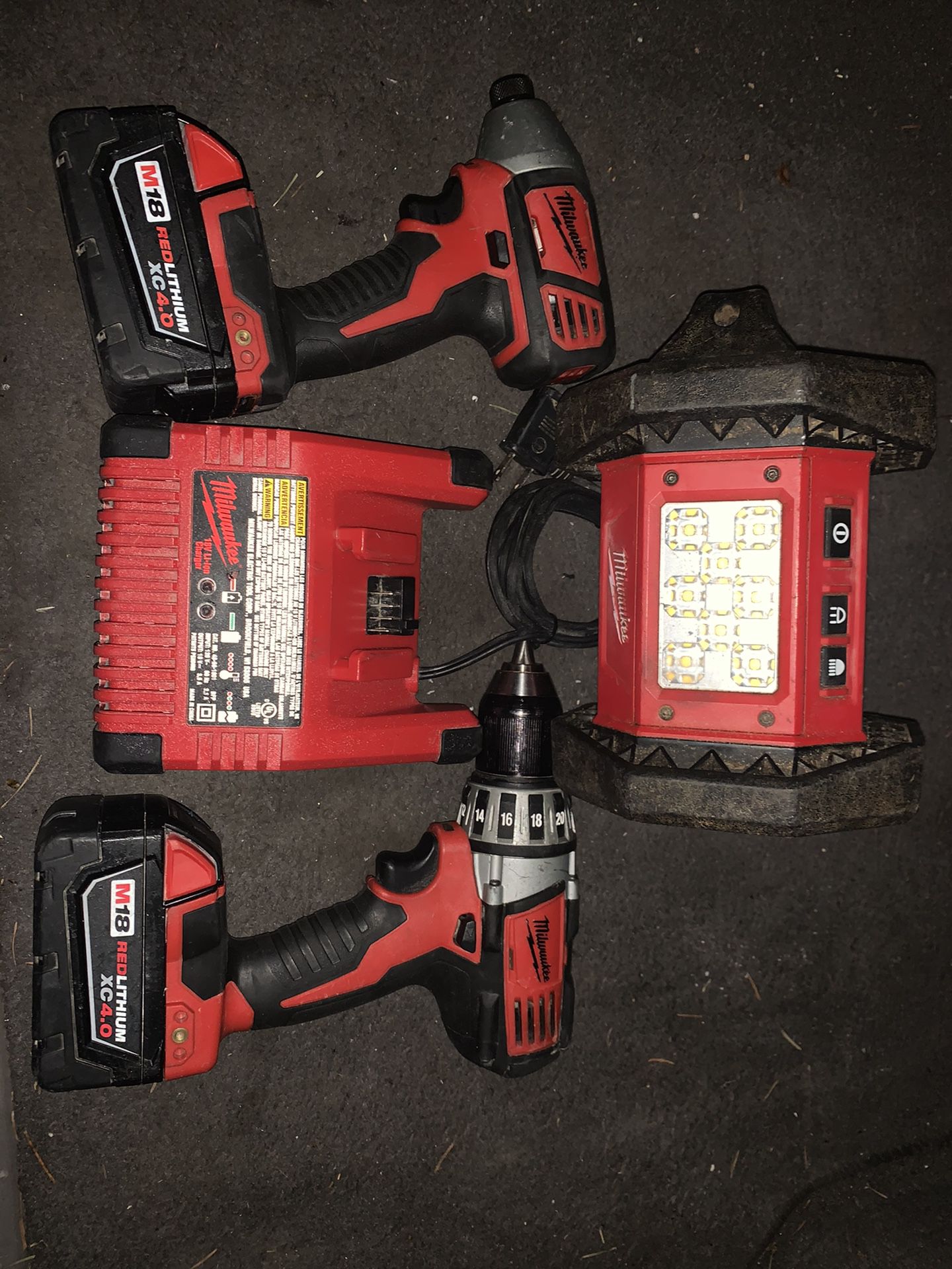 Milwaukee 18v drill and hex impact and light