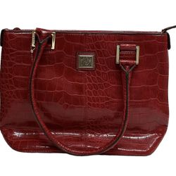 Anne Klein Women’s Red Snakeskin Textured Shoulder Bag Purse