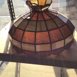 Vintage Art Deco Brown And Beige Frosted Glass Chandelier Lighting Fixture 💵  💳  💵  Cash and Card Accepted