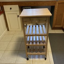 Rolling Shelf With Drawer And Wine Rack