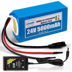24V 5Ah Rechargeable Lithium-Ion Battery Pack with Charger, DC Plug & Bare Wire Connectors, Compatible with DIY Bluetooth Speakers, Amplifiers, LED St