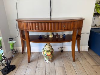 Wood Demilune Console Table with Drawers