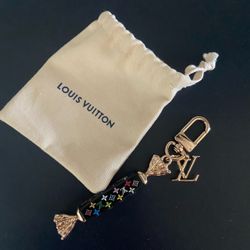 Bag charm gold and multi colored black