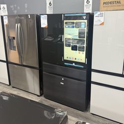 Samsung - Bespoke 29 cu. ft. Standard Depth 4-Door French Door Refrigerator in Charcoal Glass/Stainless Steel with AI Family Hub+