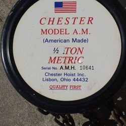 Chester Half Ton Hoist Made In USA