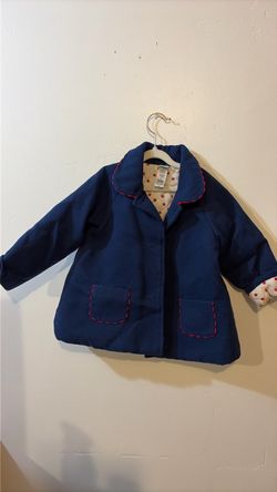 Child of Mine Girls Navy Blue Fleece Coat Size 2T – Red Trim & Bow
