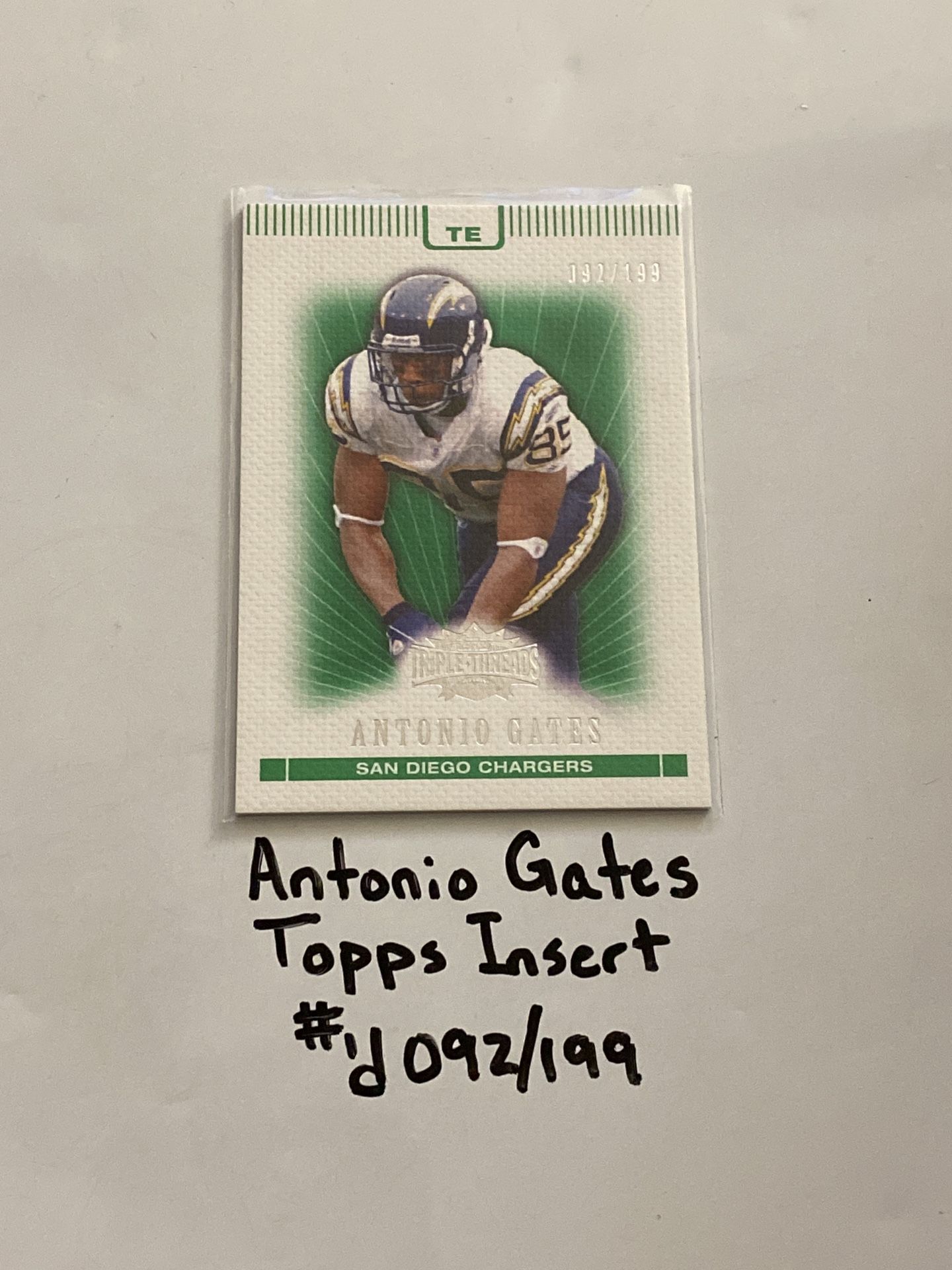 Antonio Gates San Diego Chargers Hall of Fame TE Topps Short Print Insert Card.
