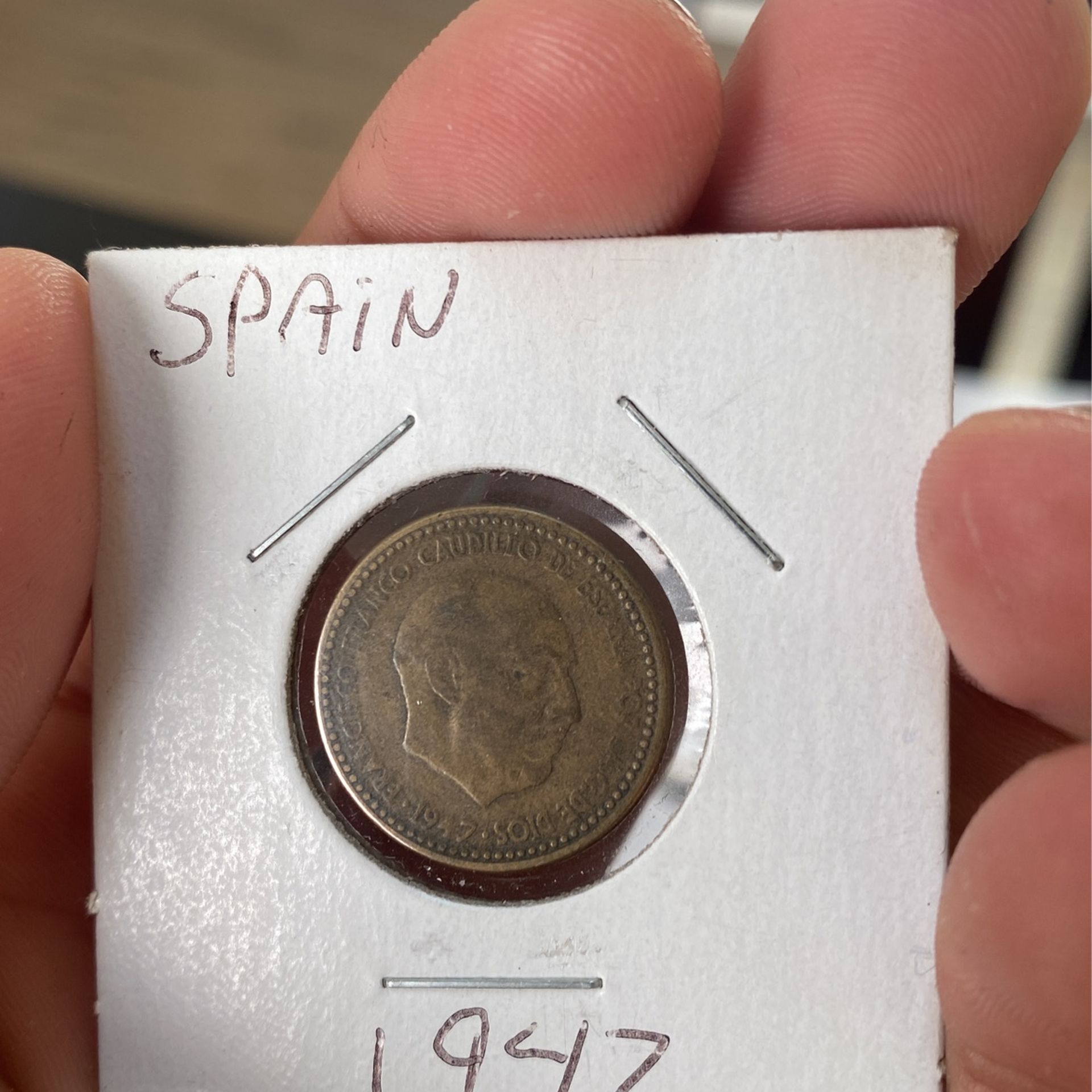 1947 Spanish Una Peseta Coin