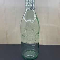 Vintage Absolutely Pure Milk Bottle w/Protector Swing Cap Green Tint