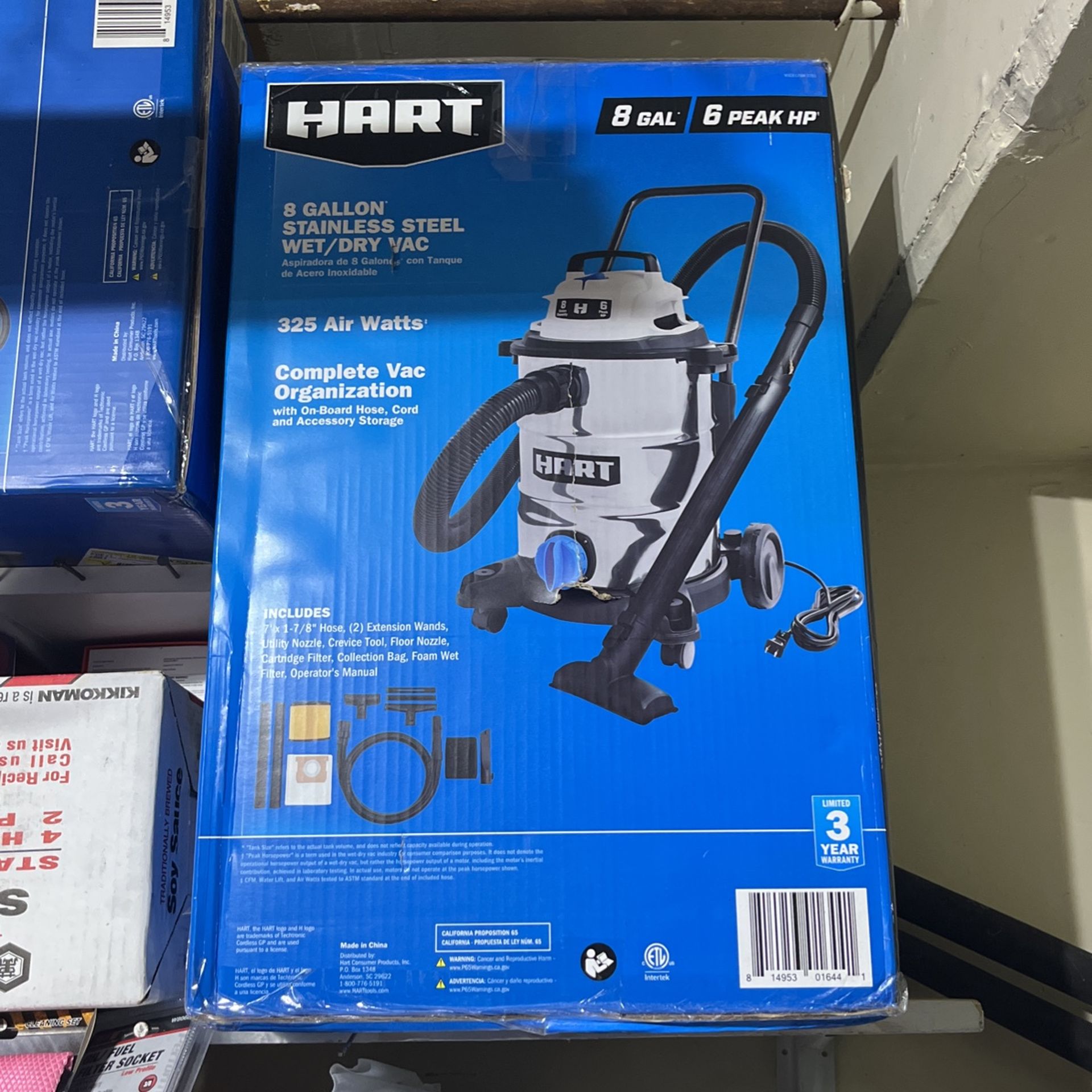 HART Shop Vac 8 Gallon Stainless Steel Wet Dry Vacuum Auto Car Garage Home NEW