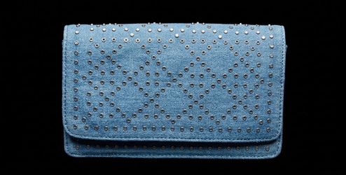 Denim Clutch Bag with Silver Studs