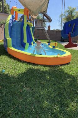 BANZAI Big Blast Water Park – Inflatable Outdoor Water Slide & Pool Blue/Orange – Good Condition